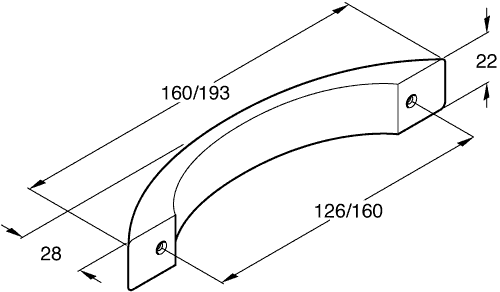 193mm Stainless Steel Finish Bow Cabinet Door Handle - 160mm Centres