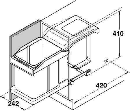 Hailo Solo Base Mounted Pull Out 20L Bin - 300mm Cabinet