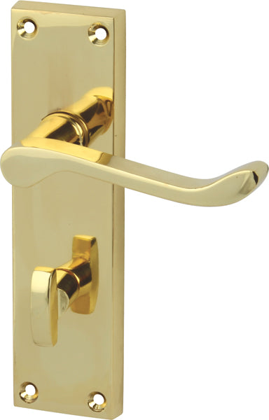 Polished Brass Victorian Scroll Door Handles with Bathroom Lock