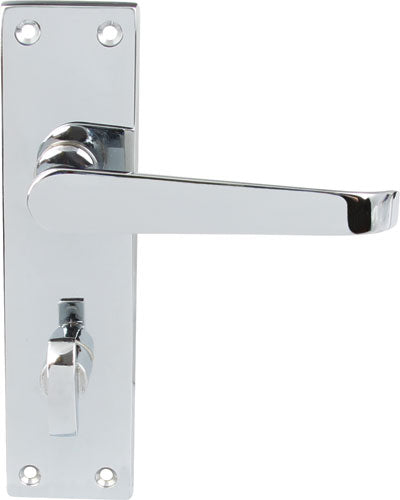 Polished Chrome Victorian Door Handles - Bathroom Lock Backplate