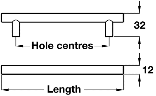 Brushed Nickel T Bar Cabinet Handle - 160mm Centres