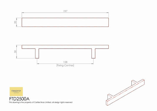 Stainless Steel Rectangular Section T-Bar Handle - 128mm Centres