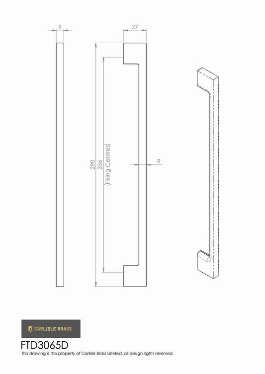 Polished Chrome Slim Cabinet Bar Handle - 256mm Centres