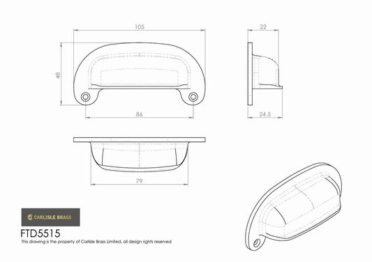 Pewter Finish Oval Plate Cup Handle | 85mm Centres