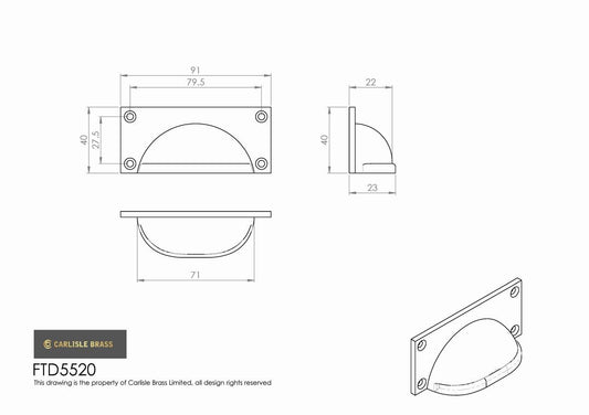 Square Plate Cup Handle - Pewter Finish