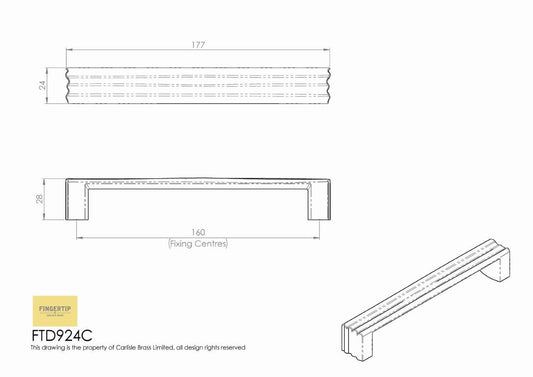 Veneti Satin Nickel Rippled Cabinet Handle - 160mm Centres