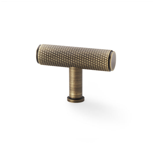 Crispin Knurled T-bar Cupboard Knob - Antique Brass