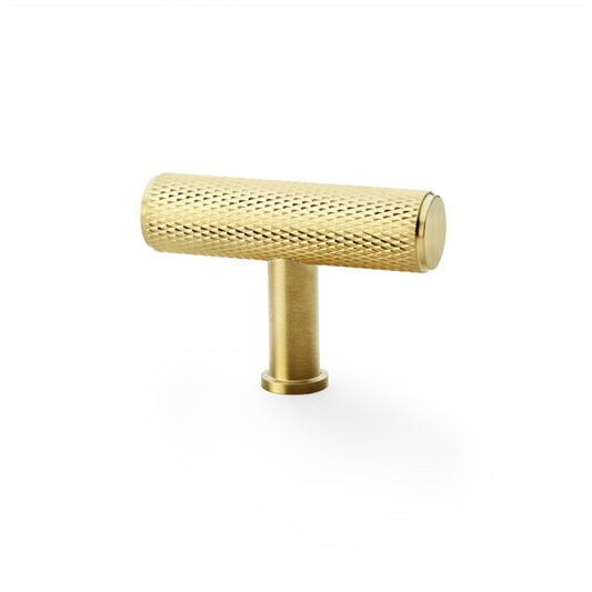 Crispin Knurled T-bar Cupboard Knob - Satin Brass PVD