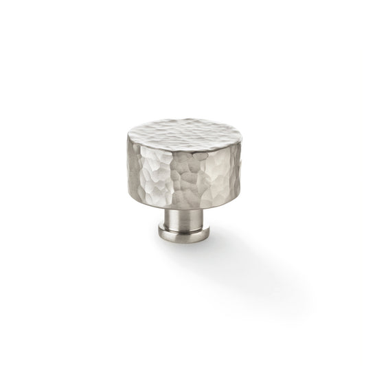 Leila Hammered Cupboard Knob - Satin Nickel - 35mm