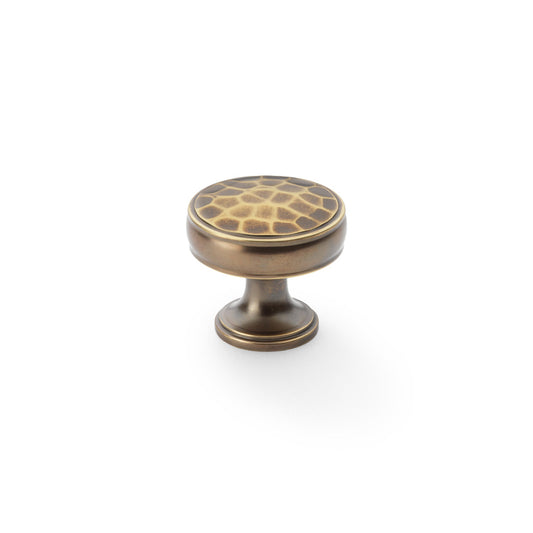 Lynd Antique Brass Hammered Cupboard Knob - 32mm