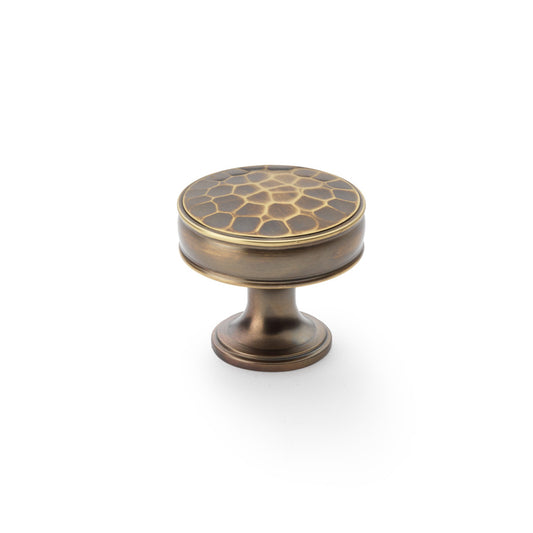 Lynd Antique Brass Hammered Cupboard Knob - 38mm