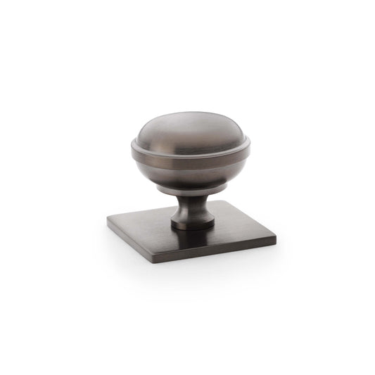 Quantock Dark Bronze PVD Cupboard Knob on Square Backplate - 34mm