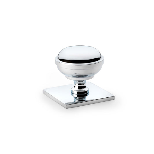 Quantock Polished Chrome Cupboard Knob on Square Backplate - 34mm