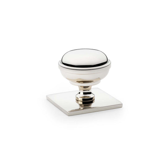 Quantock Polished Nickel Cupboard Knob on Square Backplate - 34mm