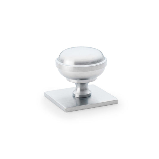 Quantock Satin Chrome Cupboard Knob on Square Backplate - 34mm