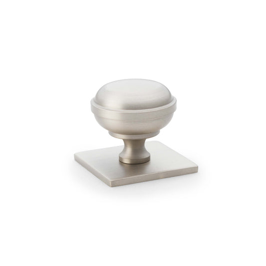 Quantock Satin Nickel Cupboard Knob on Square Backplate - 34mm