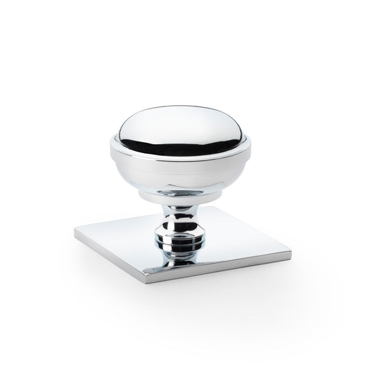 Quantock Polished Chrome Cupboard Knob on Square Backplate - 38mm