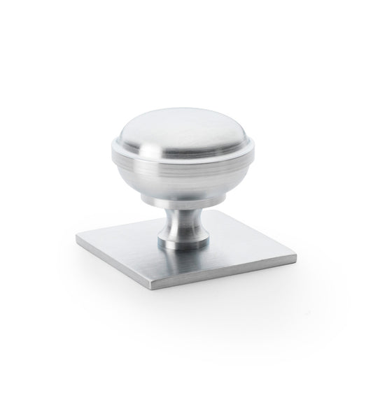 Quantock Satin Chrome Cupboard Knob on Square Backplate - 38mm