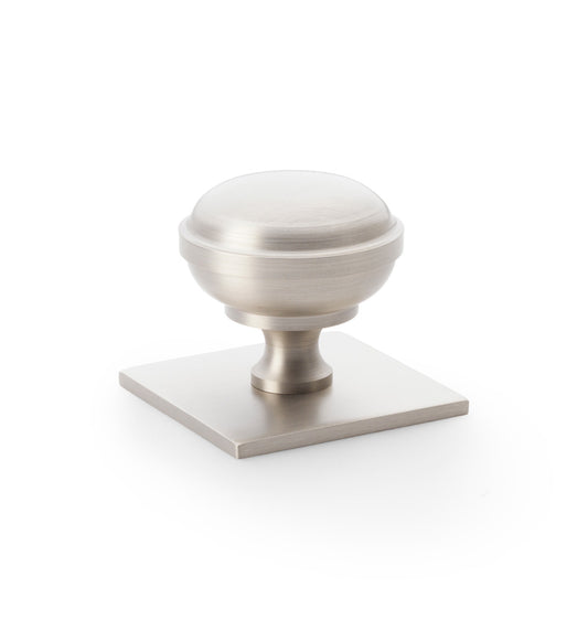 Quantock Satin Nickel Cupboard Knob on Square Backplate - 38mm