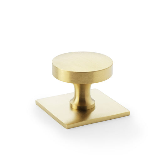 Bullion Cupboard Knob on Square Backplate - Satin Brass PVD