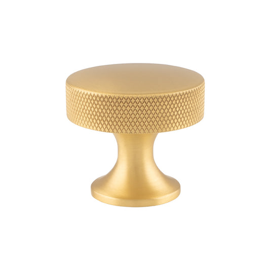 Berlin Satin Brass Knurled Cupboard Knob - 38mm