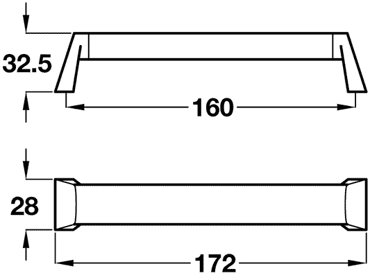 172mm Cabinet Door Handle - Oval Bar - 160mm Centres