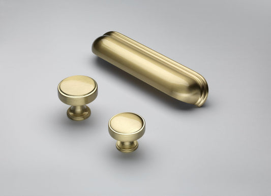 Calgary Brushed Satin Brass Cabinet Cup Handle - 128mm Centres