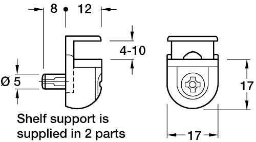 4 x Adjustable 4-10mm Glass Shelf Support for 5mm Hole