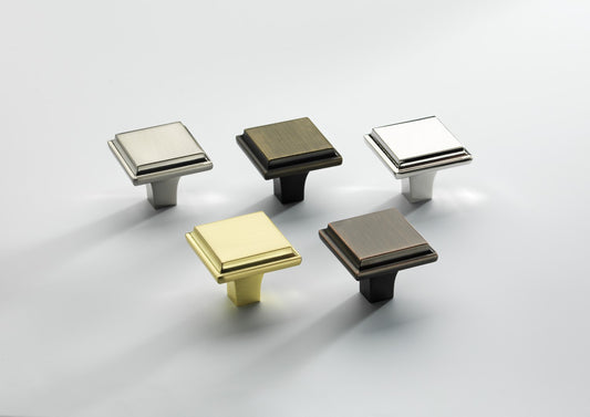 Hamilton Brushed Satin Brass Square Cabinet Knob - 34mm