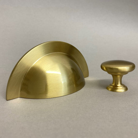 Monmouth Brushed Satin Brass Cabinet Cup Handle - 64mm Centres