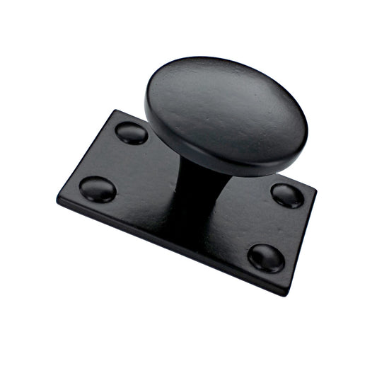 Montreal Cast Iron Cabinet Knob on Backplate in Matt Black