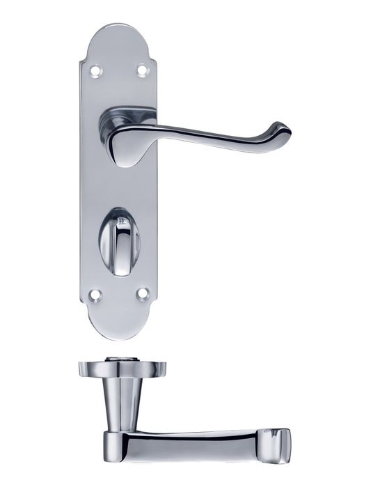 Polished Chrome Scroll Door Handles with Bathroom Lock