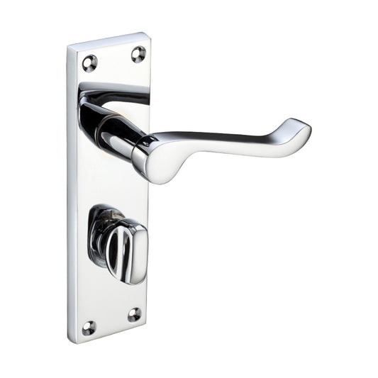 Polished Chrome Victorian Scroll Door Handles with Bathroom Lock