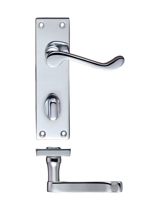 Polished Chrome Victorian Scroll Door Handles with Bathroom Lock