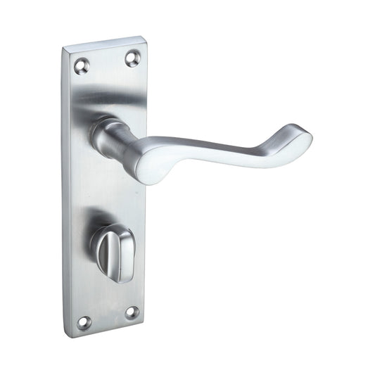 Satin Chrome Victorian Scroll Door Handles with Bathroom Lock