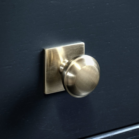 Quantock Satin Nickel Cupboard Knob on Square Backplate - 34mm