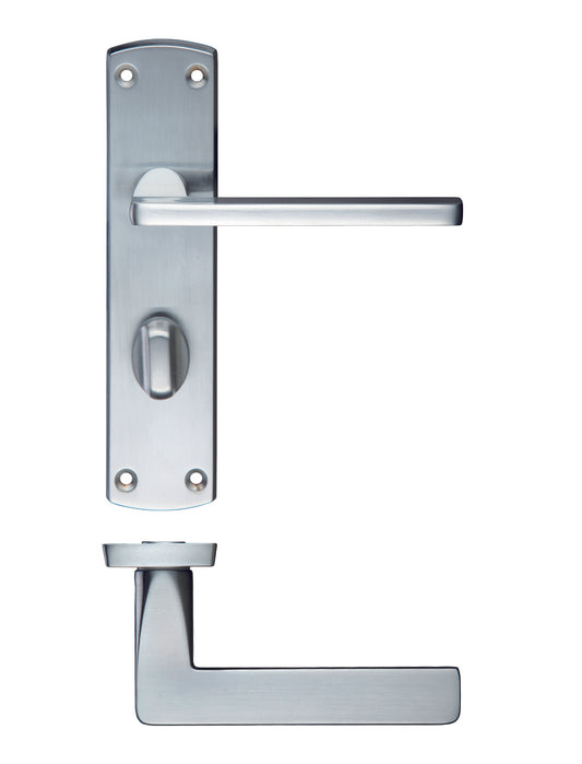 Leon Bathroom Lock on Backplate Satin Chrome