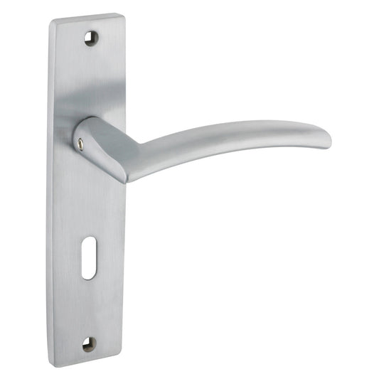 Amalfi Door Handle with Lock on Backplate Satin Chrome