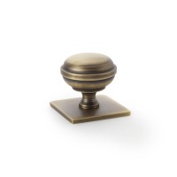 Quantock Antique Brass Cupboard Knob on Square Backplate - 34mm